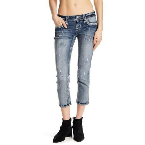 Rock Revival Jeans Sz 24 Embroidered Cropped Skinn - Picture 2 of 10